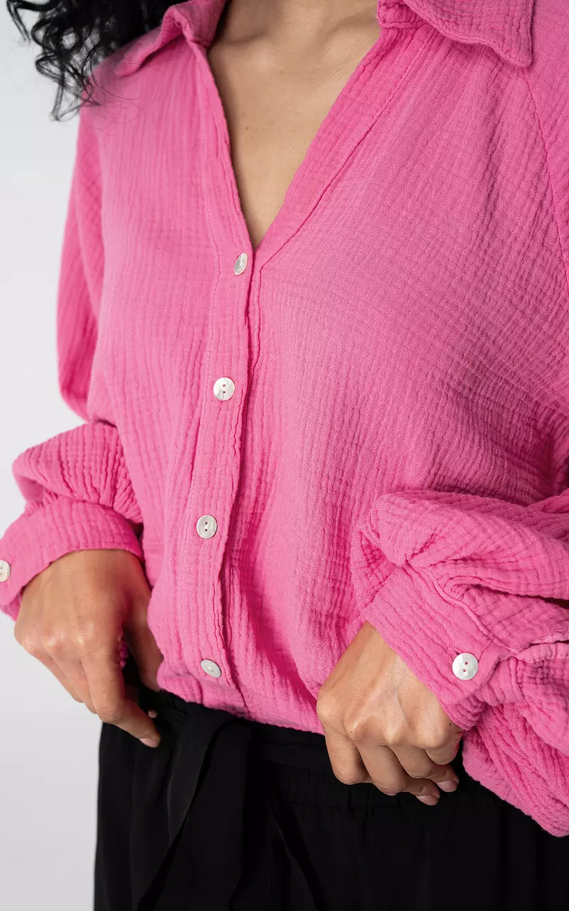 Cotton blouse with buttons Dark Pink