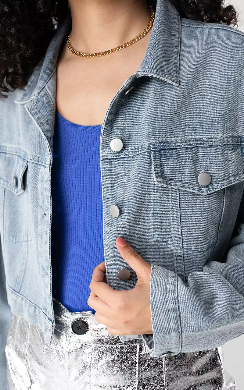 Cropped denim jacket with breast-pockets Light Blue