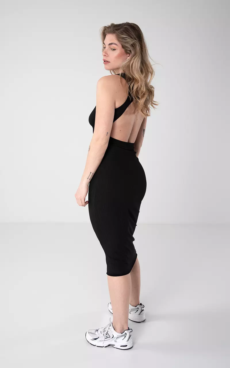 Maxi dress with open back Black