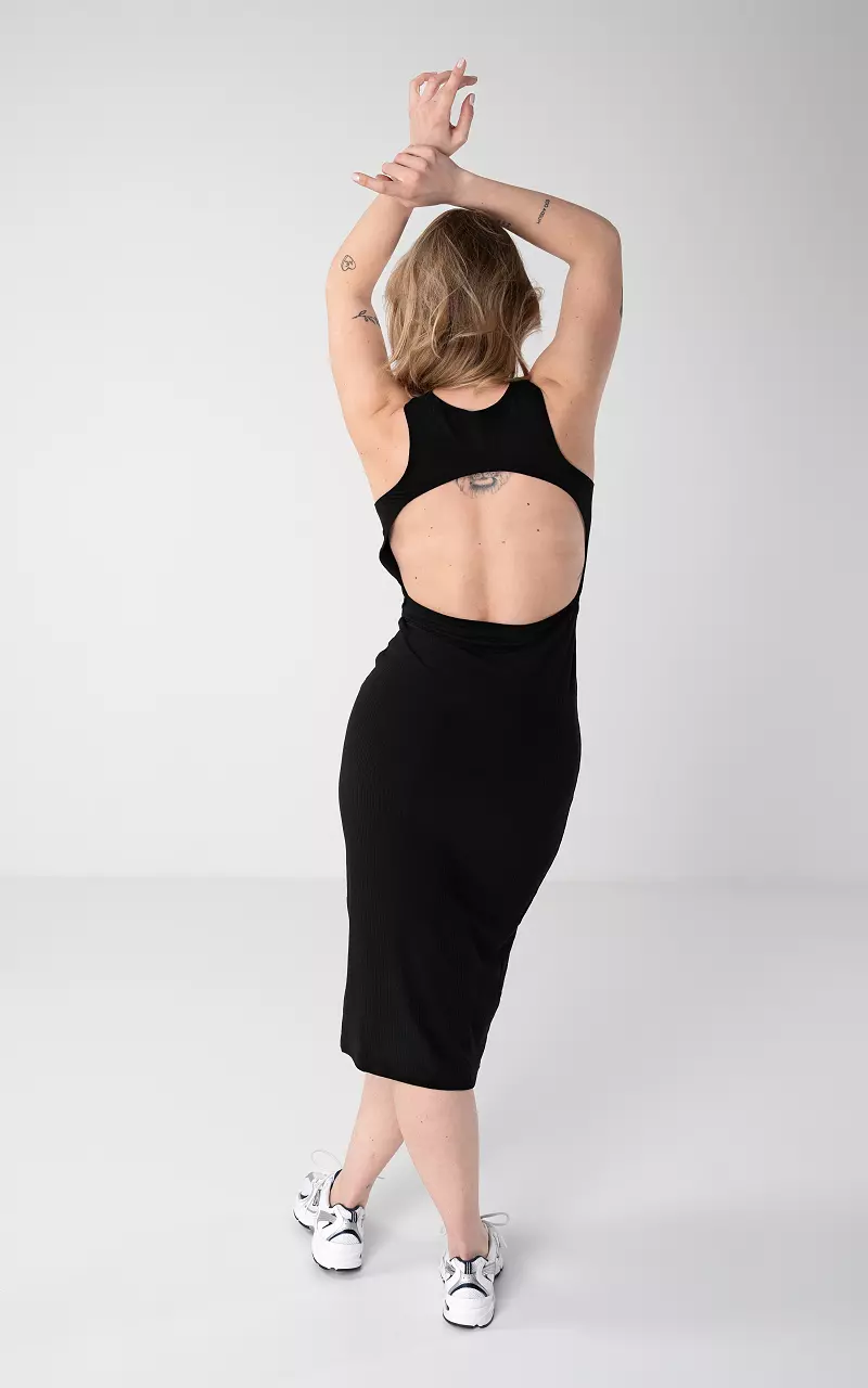 Maxi dress with open back Black
