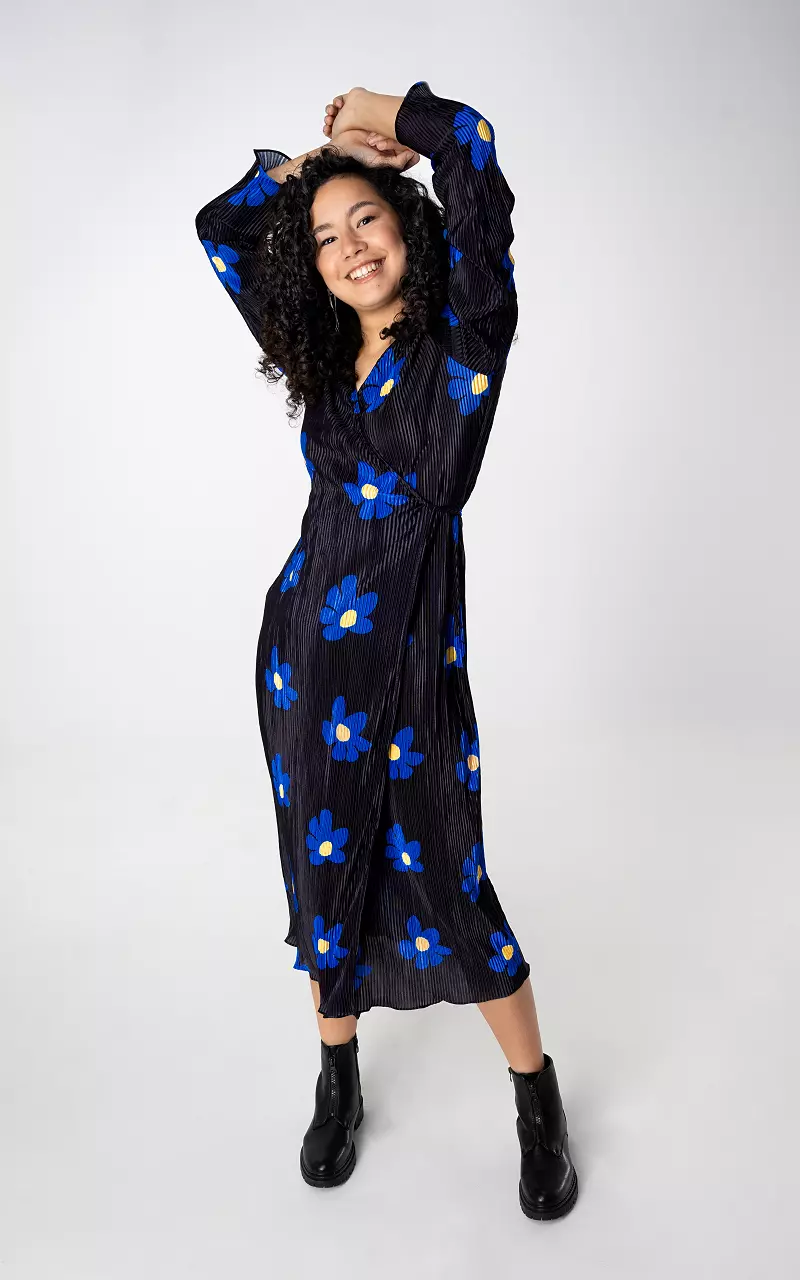 Wrap-around maxi dress with print Black Blue