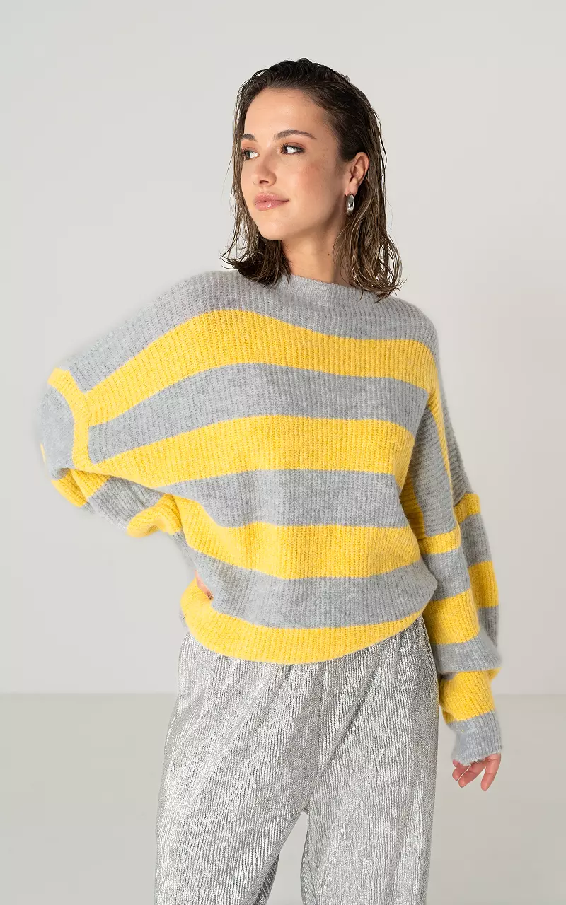 Oversized striped sweater Light Grey Yellow