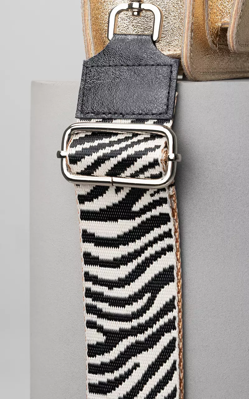 Adjustable bag strap with zebra print Black Silver