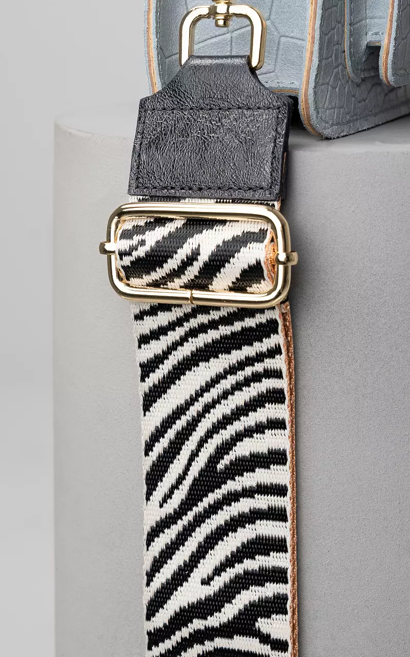 Adjustable bag strap with zebra print Black Gold