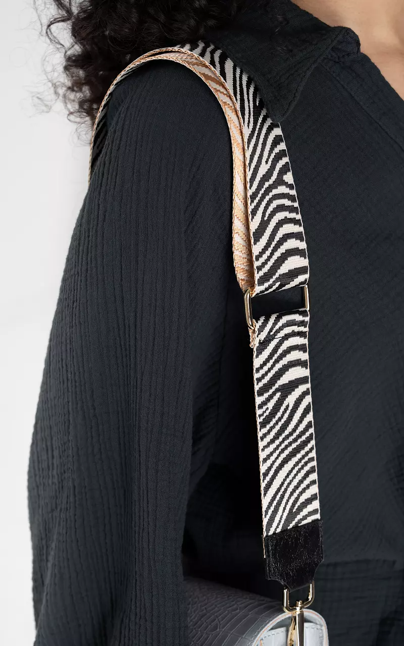 Verstelbaar tashengsel met zebraprint Zwart Goud