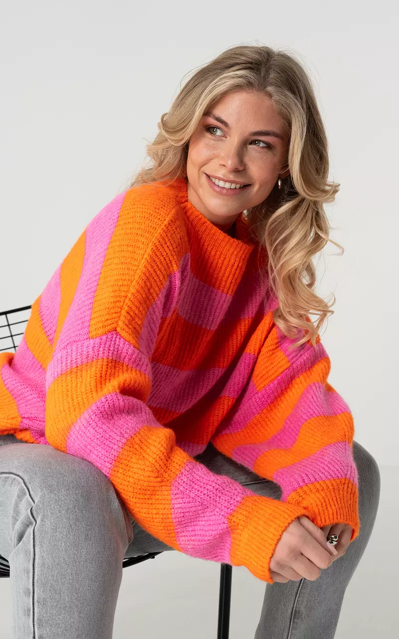 Oversized Pullover mit Streifenmuster Orange Pink