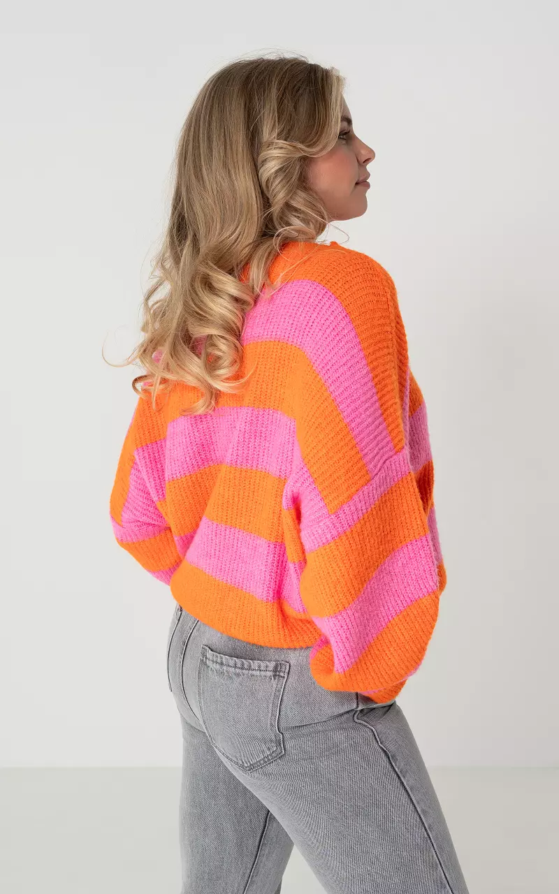 Oversized Pullover mit Streifenmuster Orange Pink