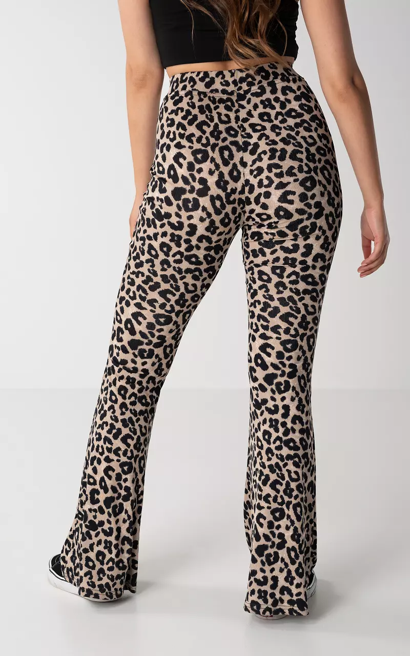 Flared broek met elastieken band Leopard