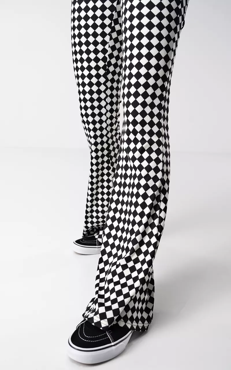 Flared broek met elastieken band Zwart Wit