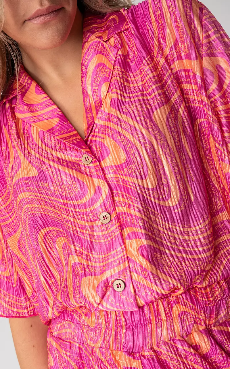 Blouse with print and buttons Pink Orange