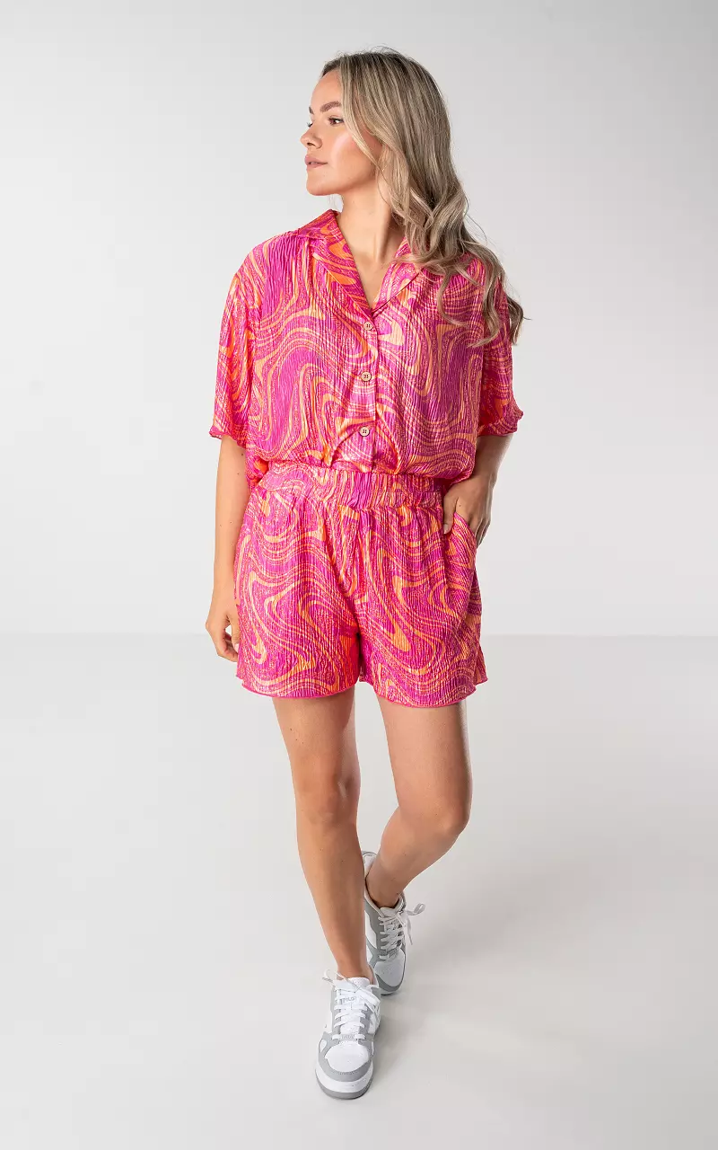 Plissee Shorts mit Print Pink Orange