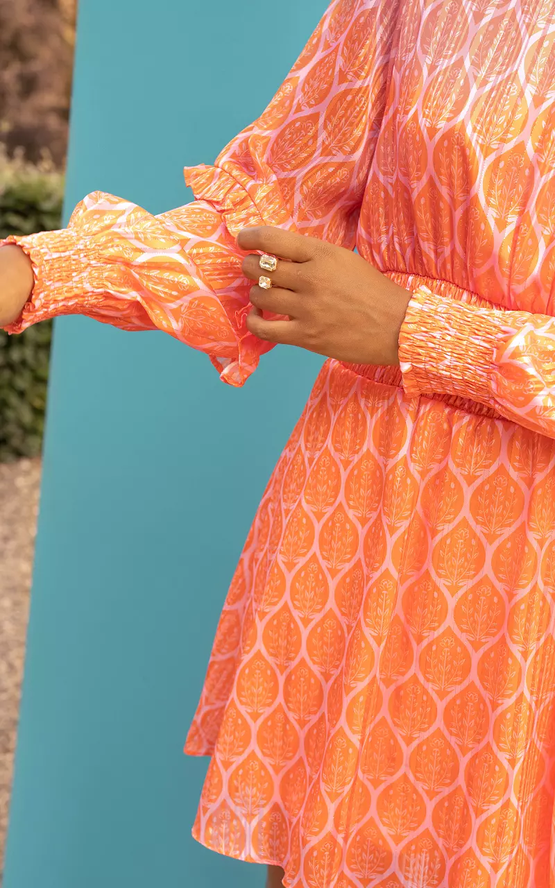 V-hals jurk met glitterdetails Oranje Lichtroze