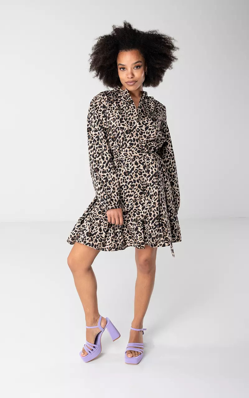 V-hals jurk met print Leopard