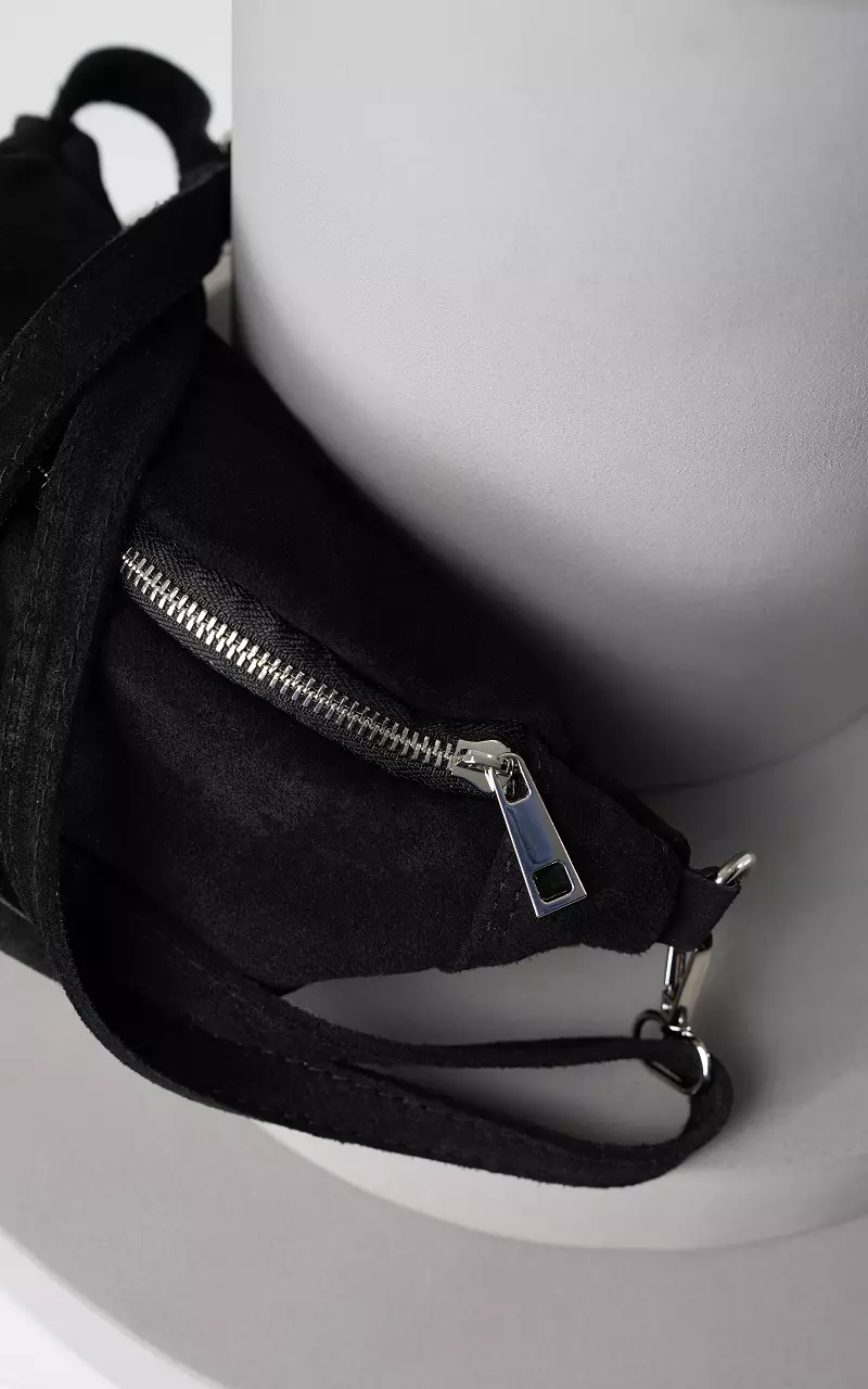 Suede hipbag with silver-coloured zip Black