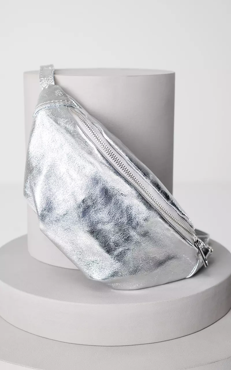 Leather hip bag with silver-coloured zip Silver