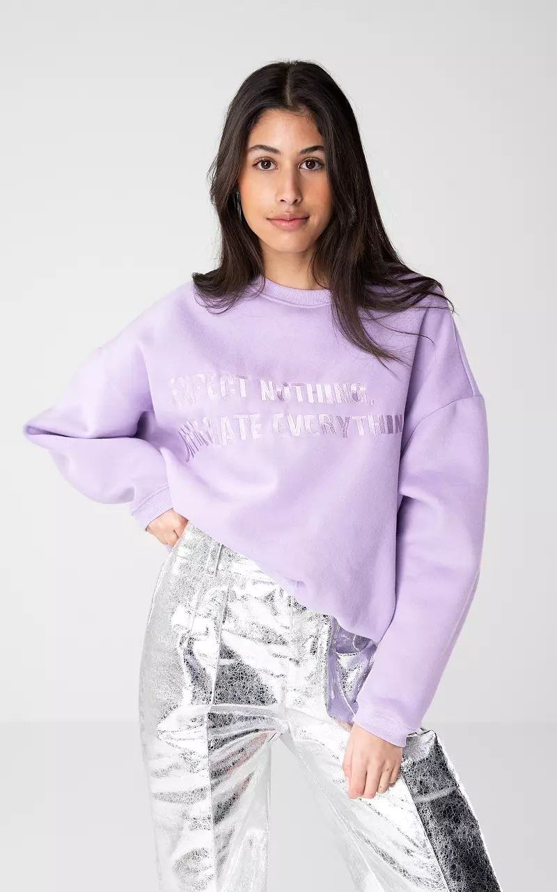 Sweater with embroidered text Lilac