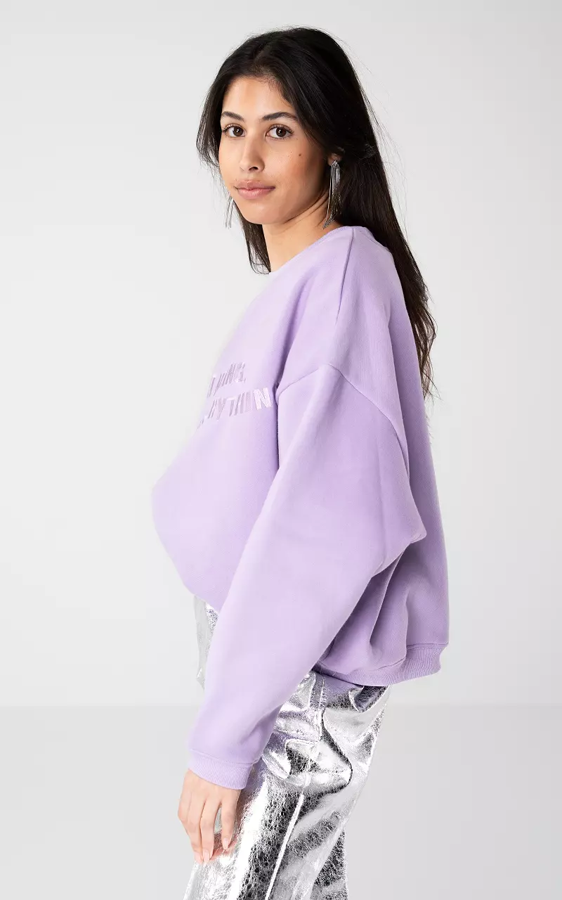 Sweater with embroidered text Lilac