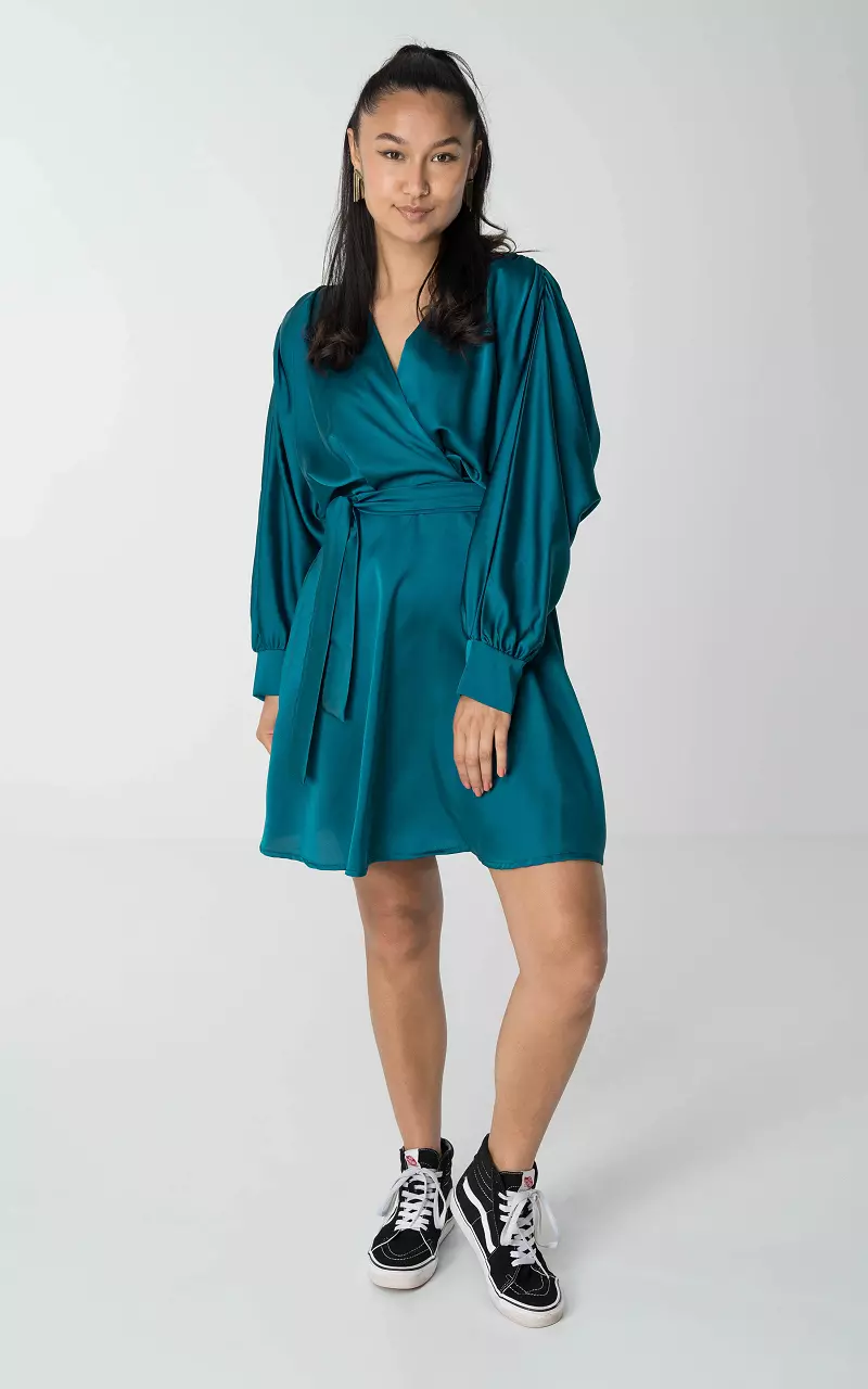Satin-Look Kleid mit Bindeschleife Blau