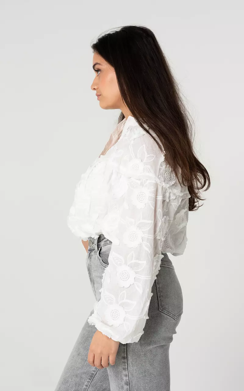 Embroidered blouse with buttons White