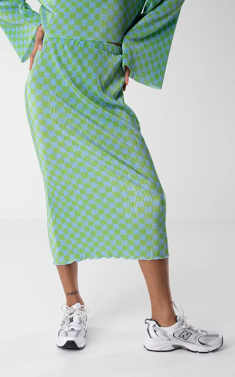 Pleated skirt with elastic band Green Blue