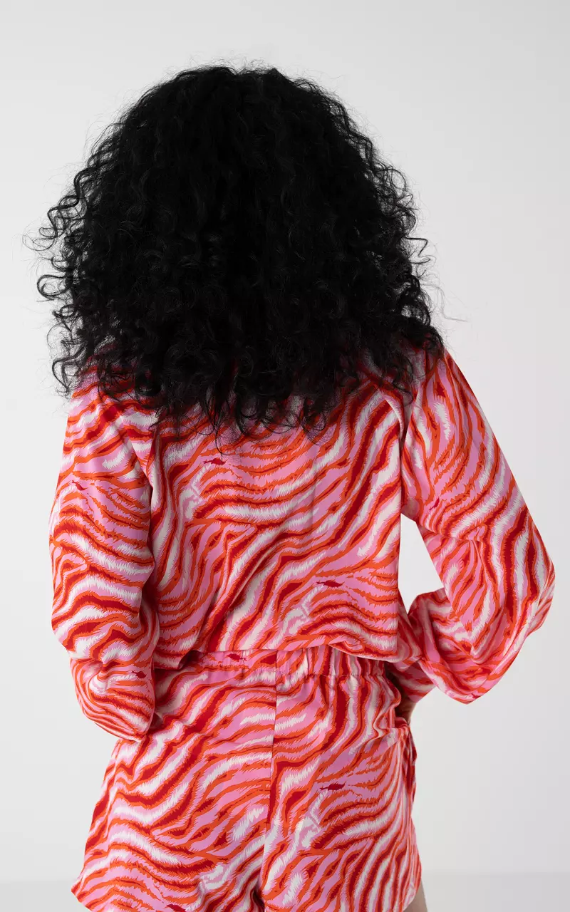 Blouse with v-neck and print Light Pink Red
