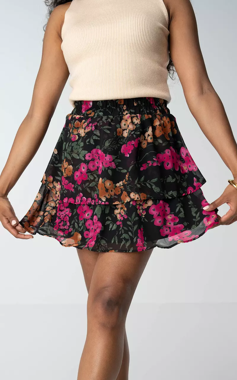 Layered skirt with floral print Black Fuchsia