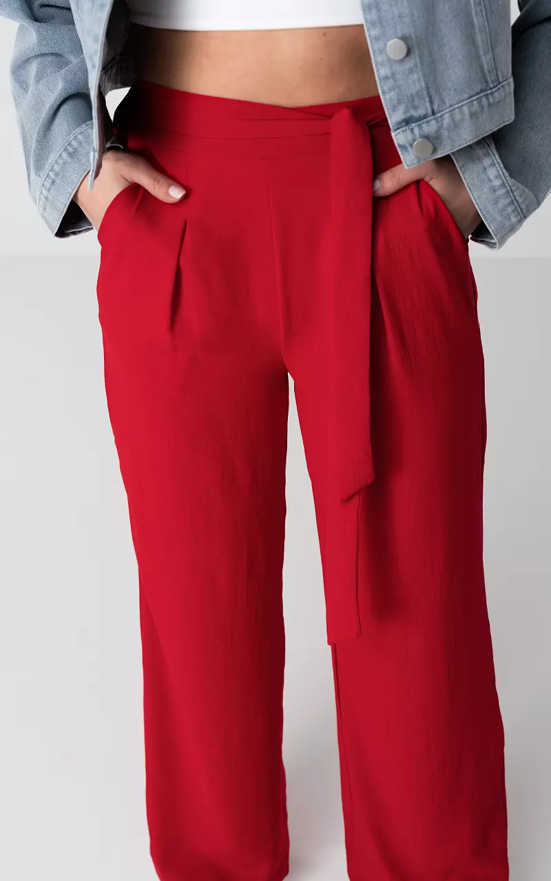 Wide leg pants with tie Red