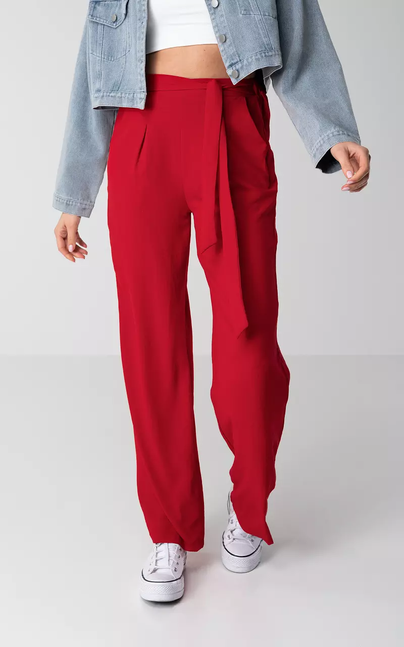 Wide leg pants with tie Red