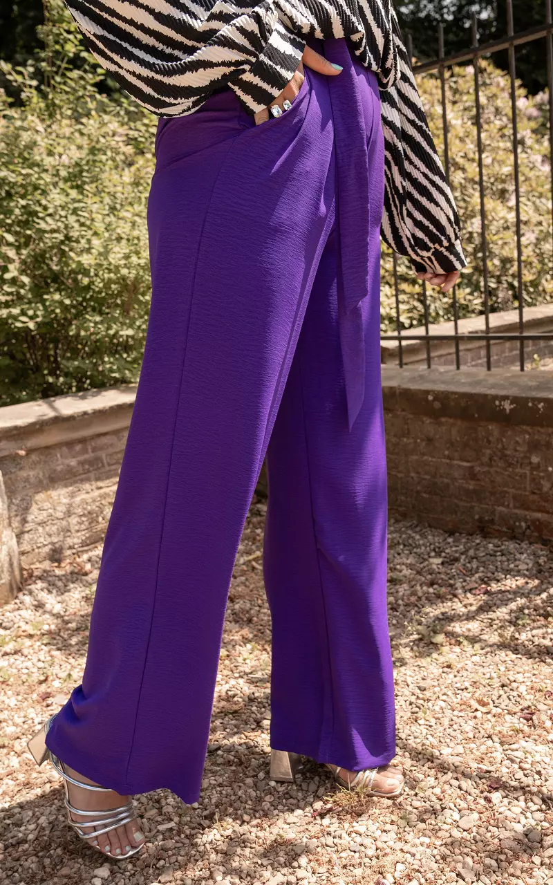 Wide leg pants with tie Purple