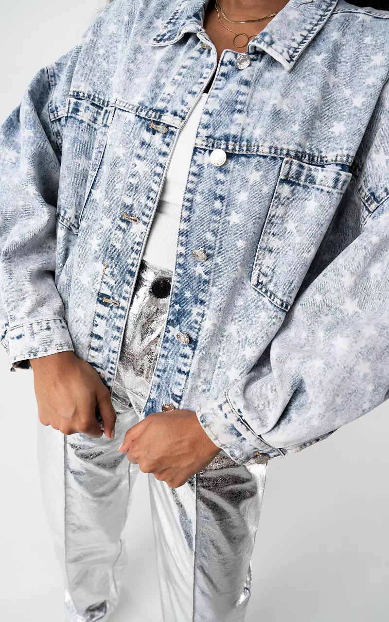 Denim jacket with stars and button closure Light Blue White