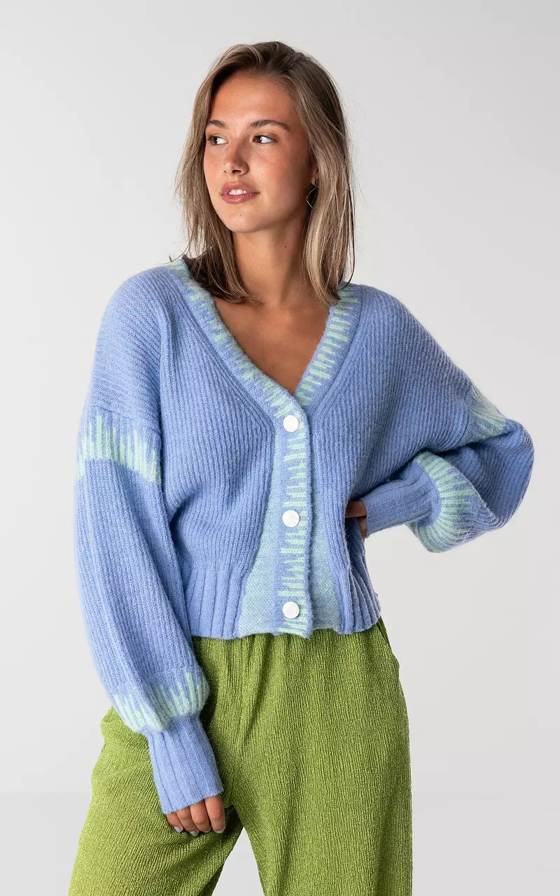 Oversized v-hals vest met knopen Lichtblauw Lichtgroen