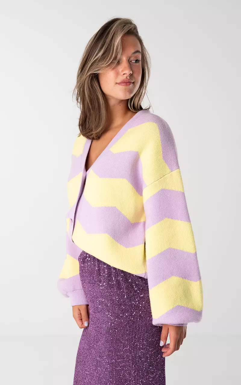 Cardigan with v-neck Lilac Yellow