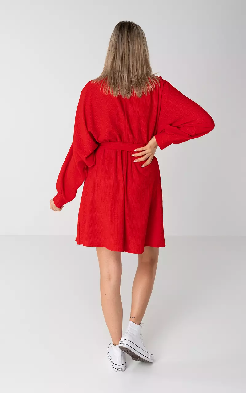 Stretchy jurk met v-hals overslag Rood