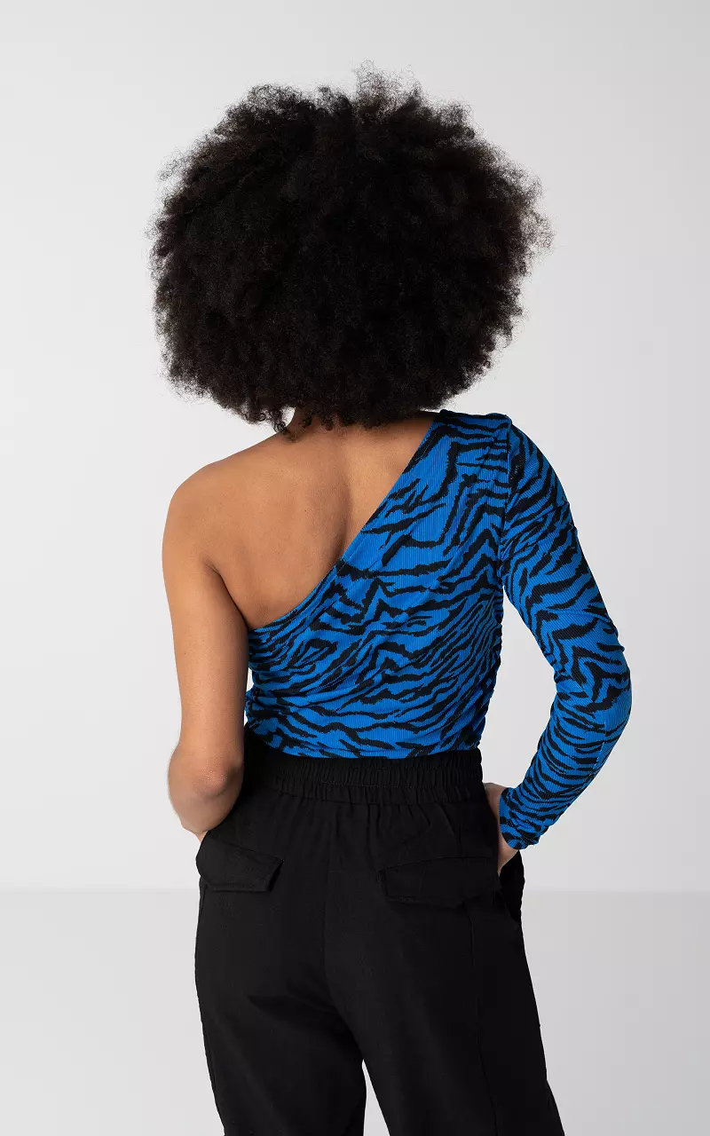 One-shoulder zebra top Cobalt Blue Black