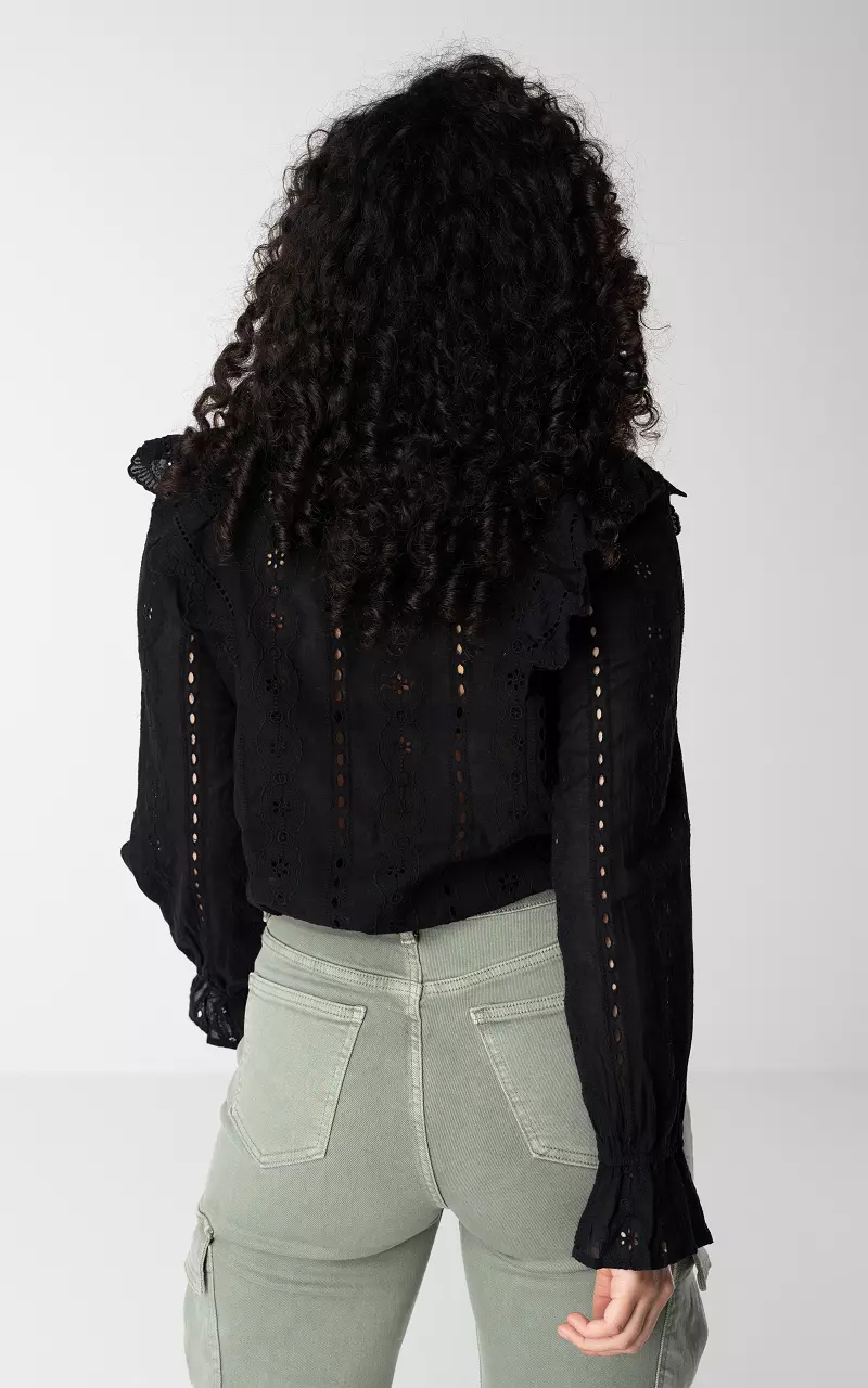 Broderie blouse met kanten details Zwart