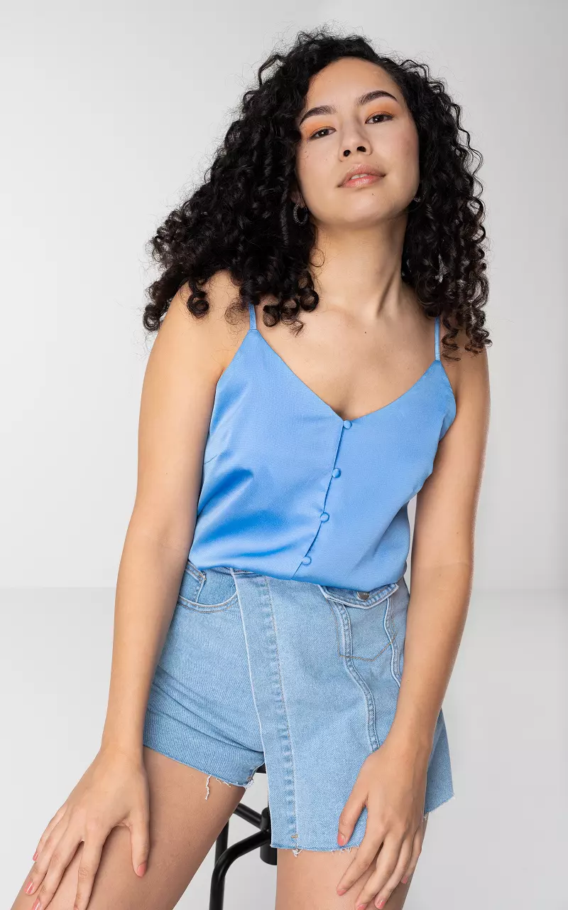 Satin-look top with adjustable straps Blue