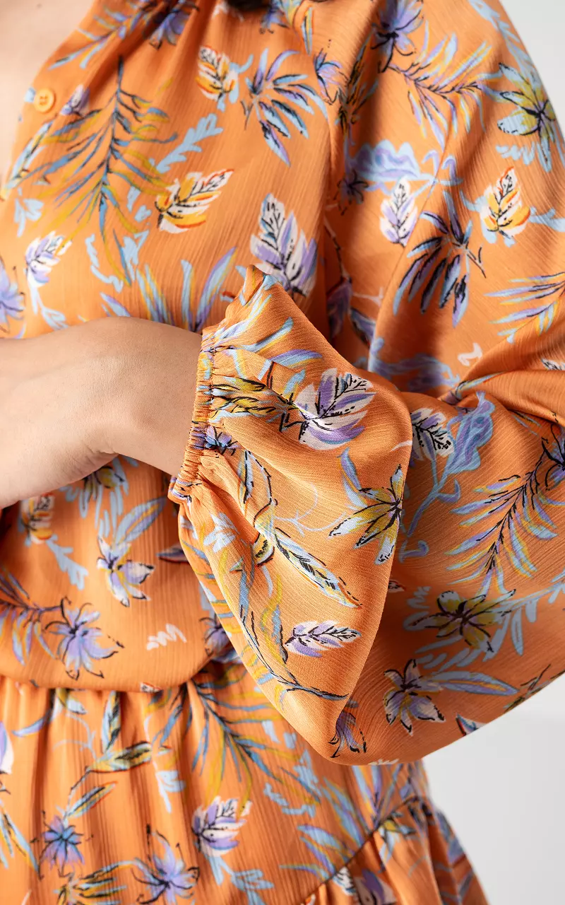 Satin look blouse met knoopjes Oranje Lila