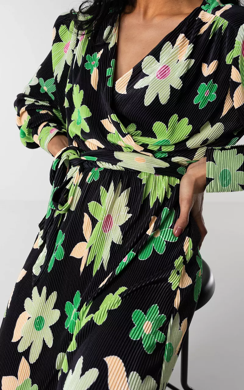 Maxi plissé jurk met print Zwart Groen