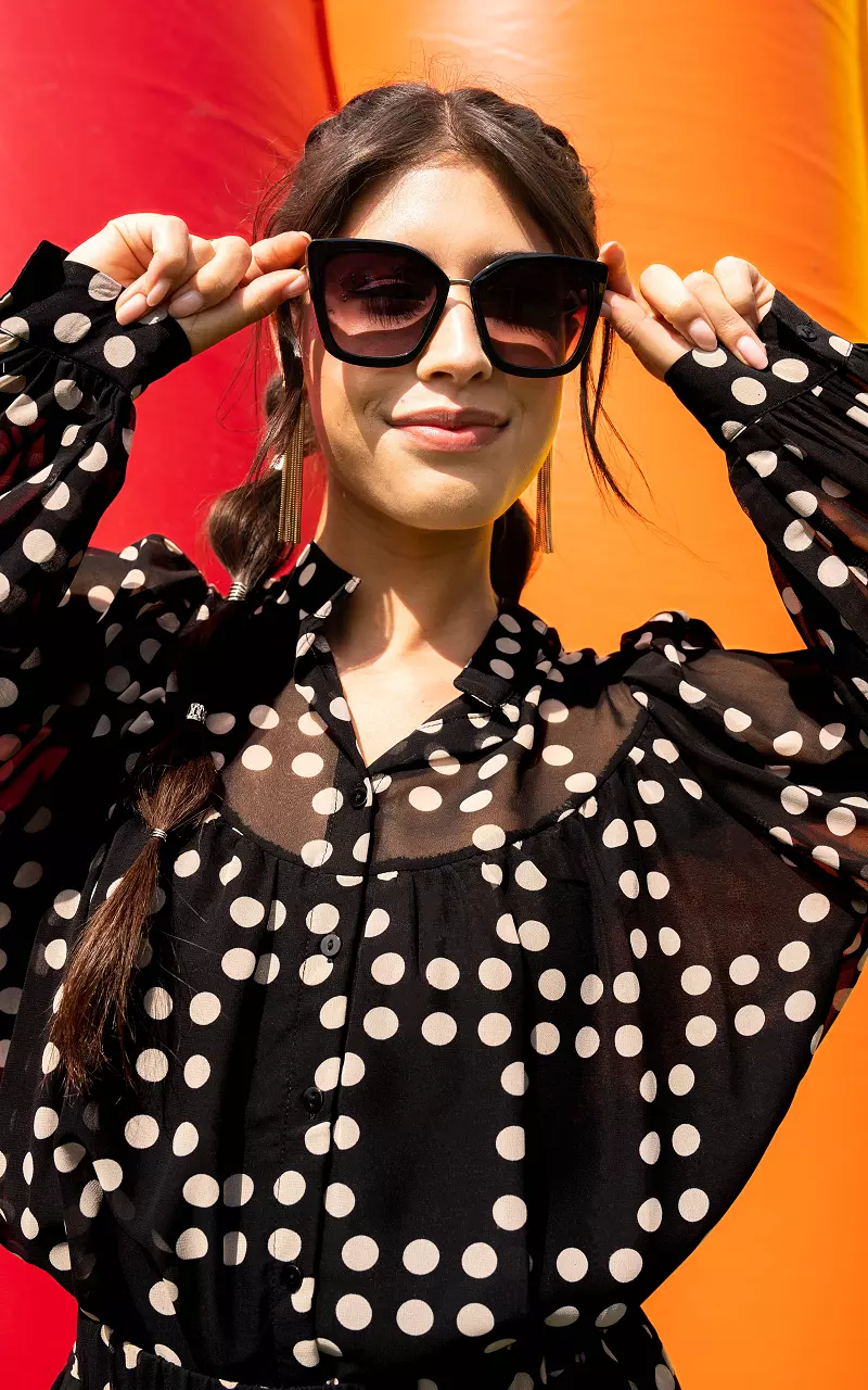 Dotted blouse with wide sleeves Black Light Grey