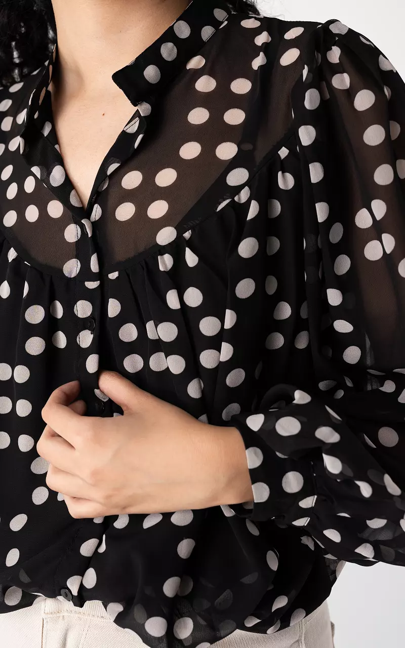 Dotted blouse with wide sleeves Black Light Grey