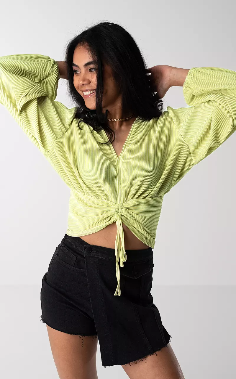 Pleated top with v-neck Light Green