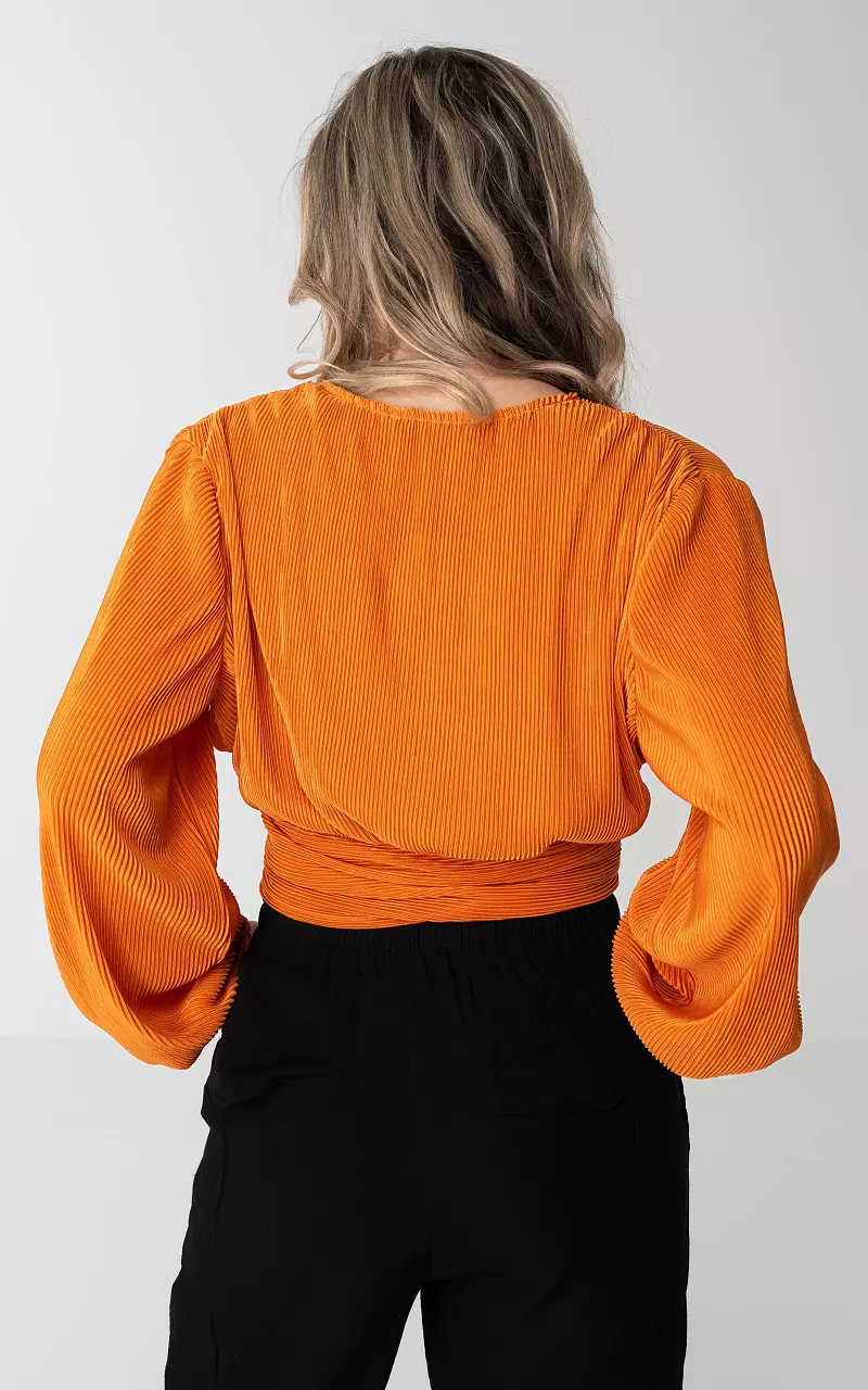 Pleated top with v-neck Orange