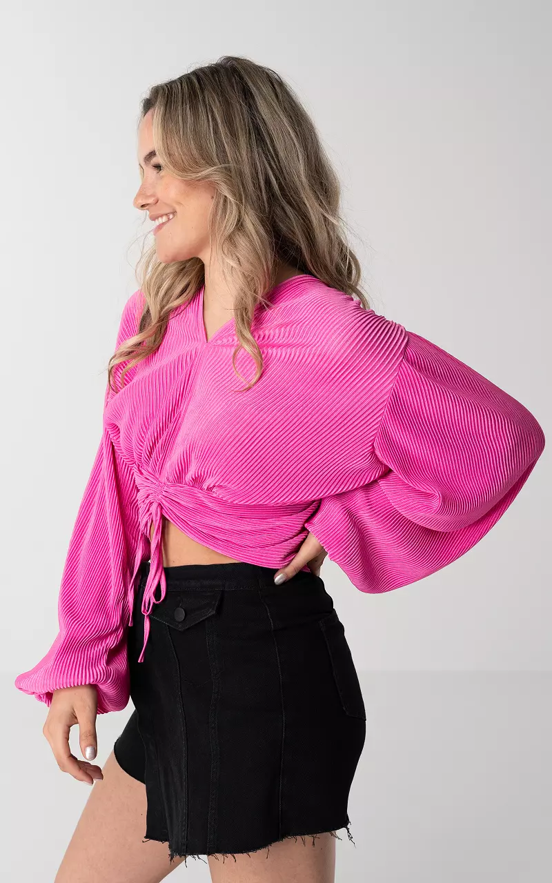 Pleated top with v-neck Pink