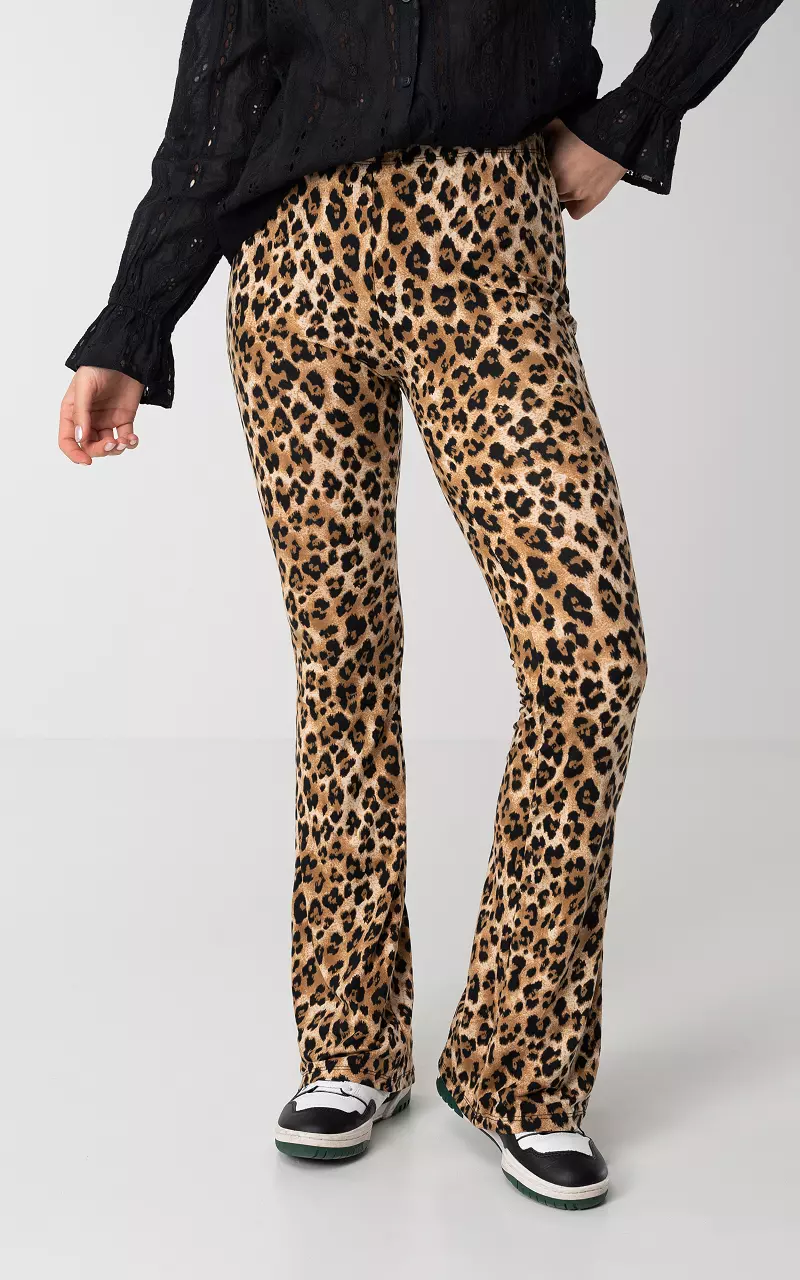 Flared pants with leopard print Light Brown Black