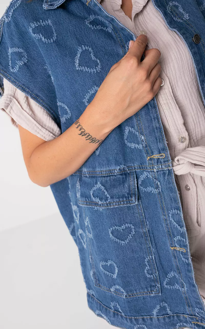 Denim waistcoat with heart pattern Blue