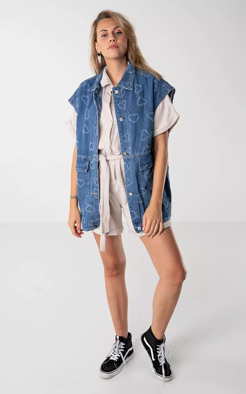 Denim waistcoat with heart pattern Blue