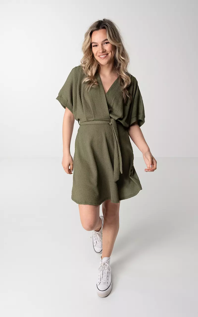 Mini Kleid im Wickel-Look mit Bindeschleife Grün