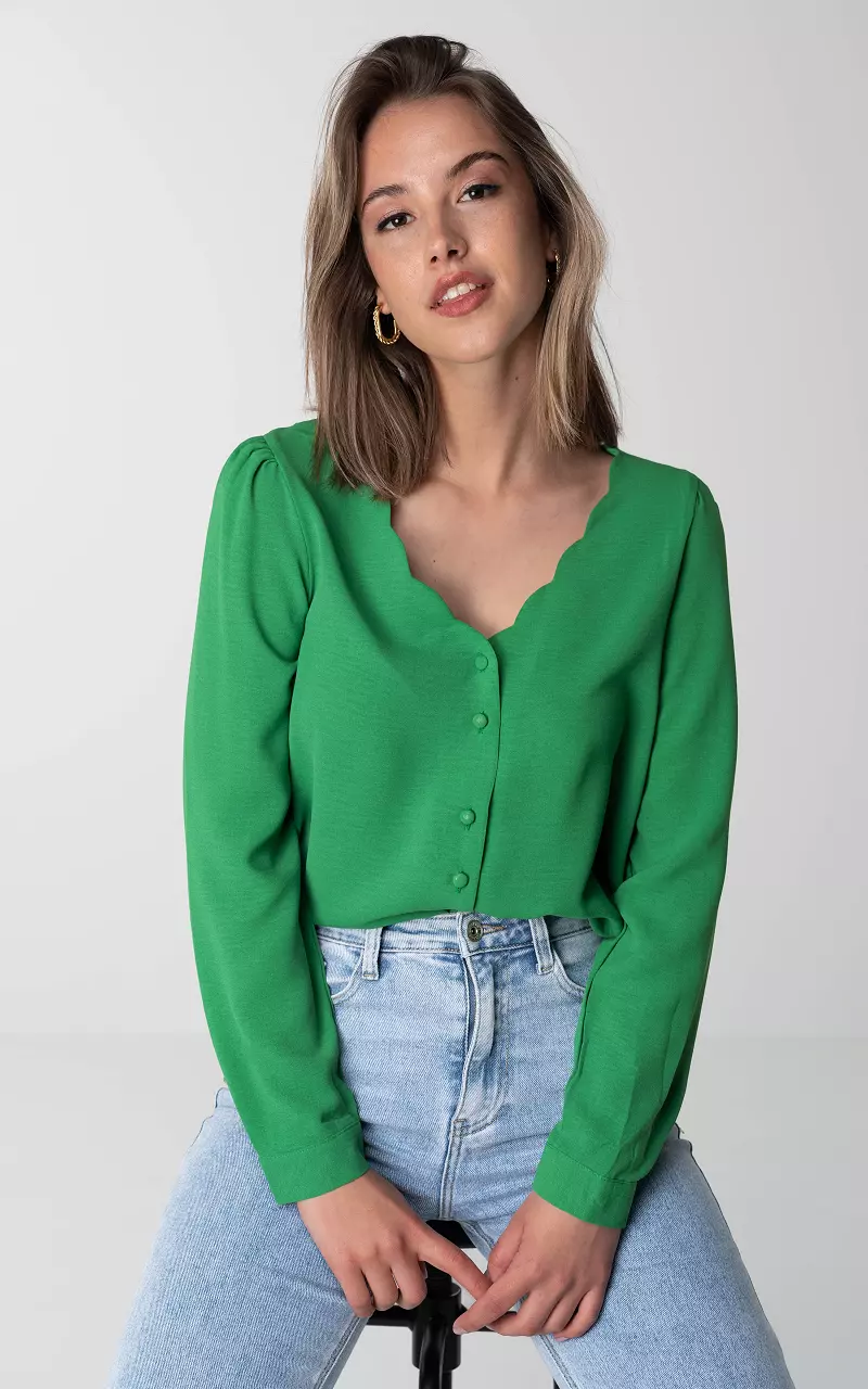 Zegevieren Zuidoost Verslaafd V-hals blouse met knoopjes - Groen | Guts & Gusto