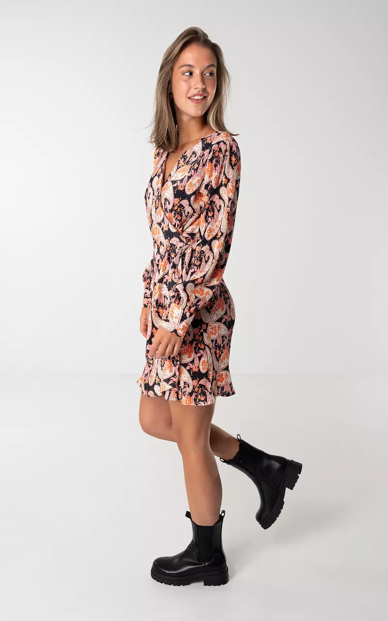Wickel-Kleid mit Paisley-Print Schwarz Orange