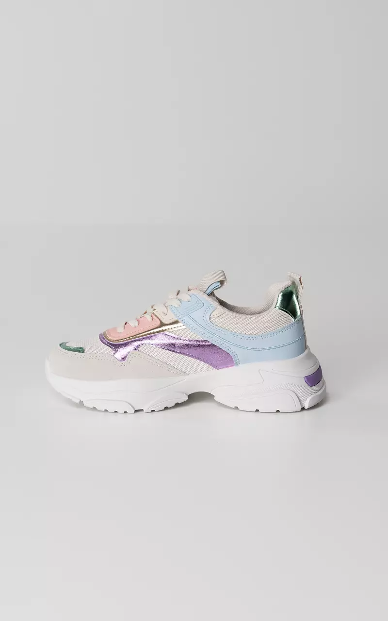 Lace-up sneakers with thick sole Beige Multicolor